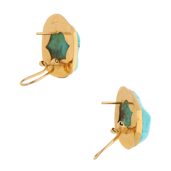 Aretes diseño especial con turquesas en oro amarillo 18 kilates.