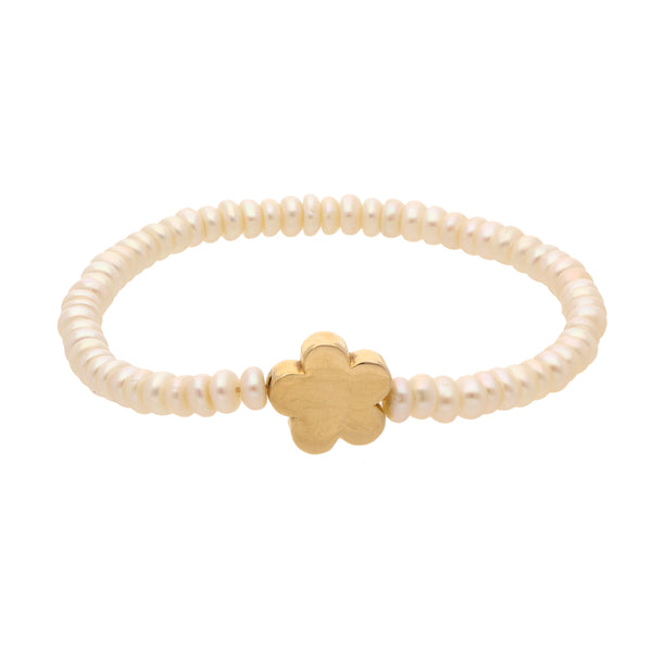 Pulsera de perlas con aplicación motivo flor firma Tous en oro amarillo 18 kilates.