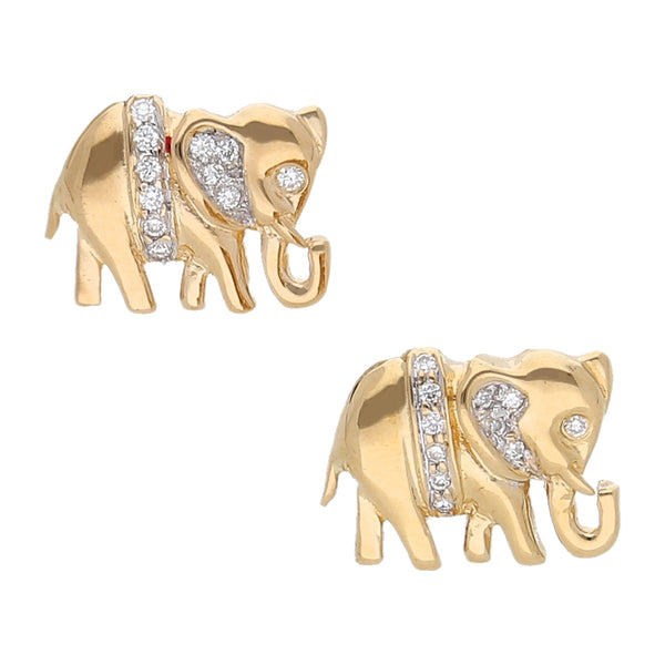 Broqueles diseño especial con diamantes motivo elefante en oro dos tonos 18 kilates.