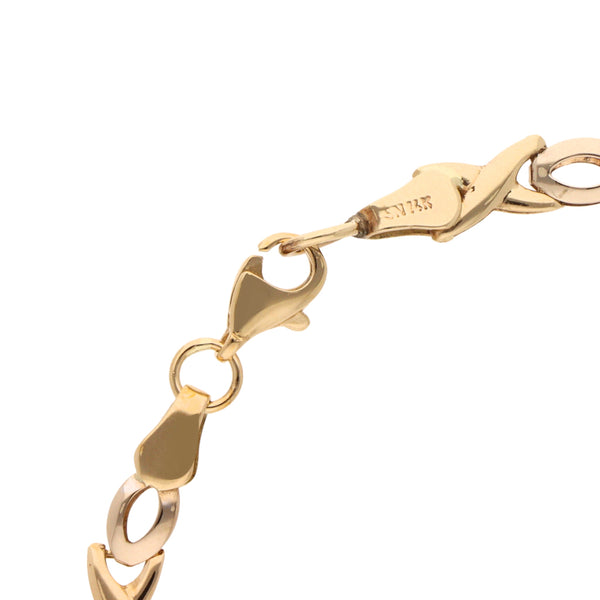 Pulsera eslabón laminado en oro tres tonos 14 kilates.