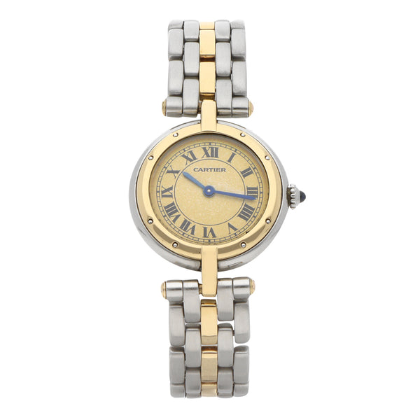 Reloj Cartier para dama en acero inoxidable vistas en oro amarillo 18 kilates.