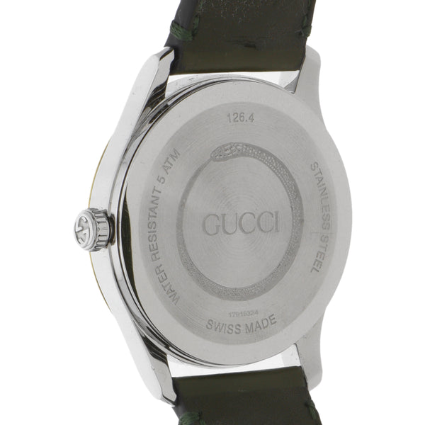 Reloj Gucci para caballero/unisex en acero inoxidable vistas chapa correa piel.