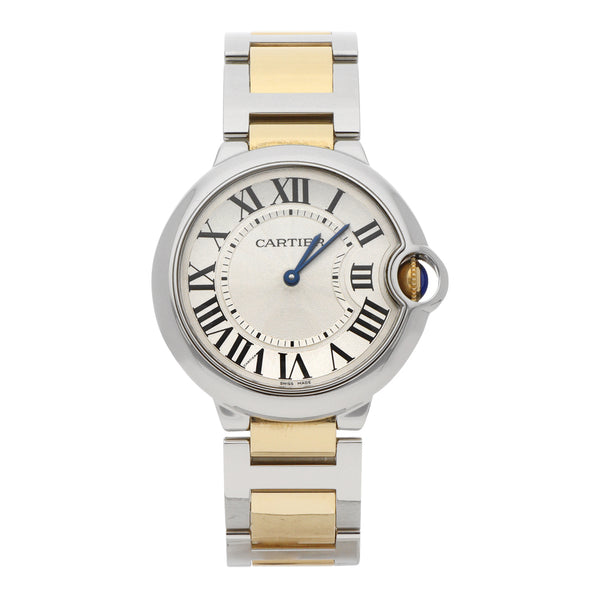 Reloj Cartier para caballero modelo Ballon Bleu vistas en oro amarillo 18 kilates.