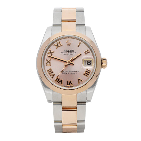 Reloj Rolex para dama modelo Oyster Perpetual DateJust vistas en oro rosa 18 kilates.