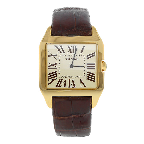 Reloj Cartier para caballero modelo Santos Dumont caja en oro amarillo 18 kilates.