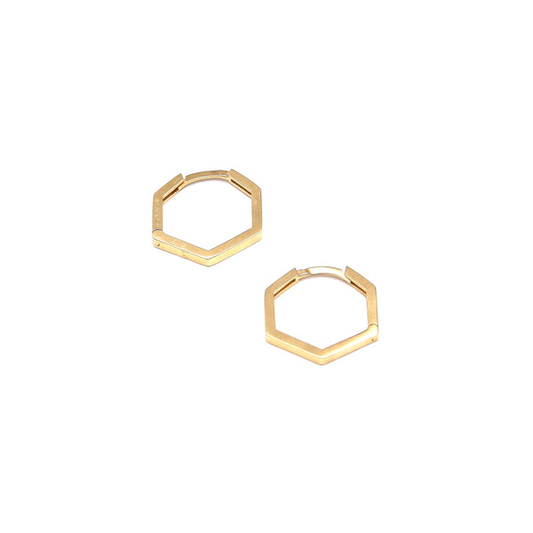 Arracadas hexagonales en oro amarillo 14 kilates.