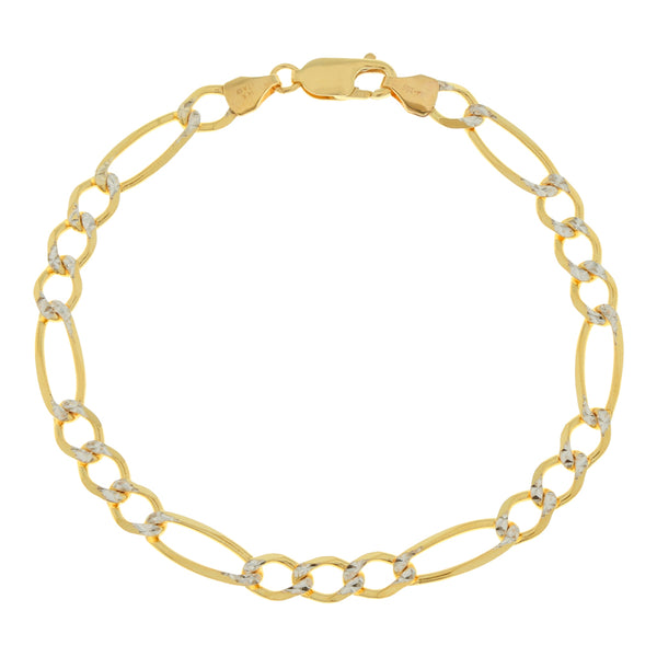 Pulsera de tres eslabones por uno diamantados en oro amarillo 14 kilates.