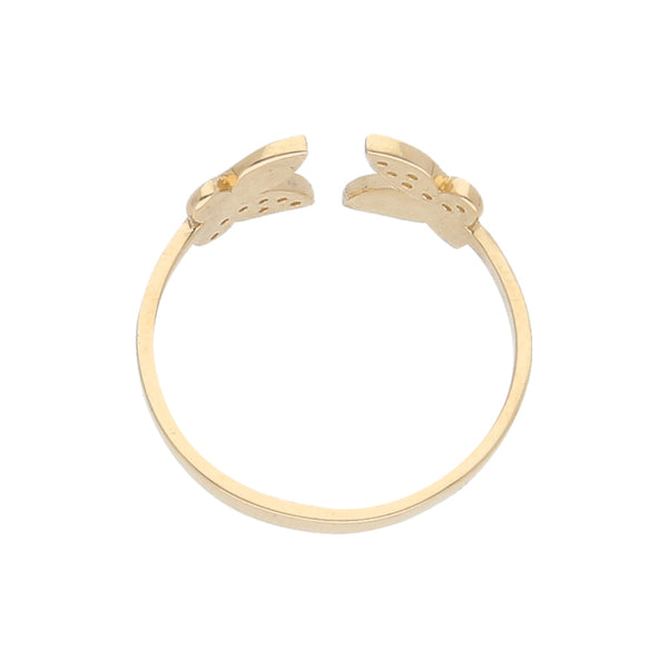 Anillo abierto motivo mariposa con sintéticos y esmalte en oro amarillo 14 kilates.