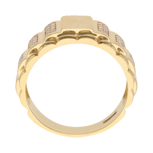 Anillo tipo sello con sintéticos en oro amarillo 14 kilates.