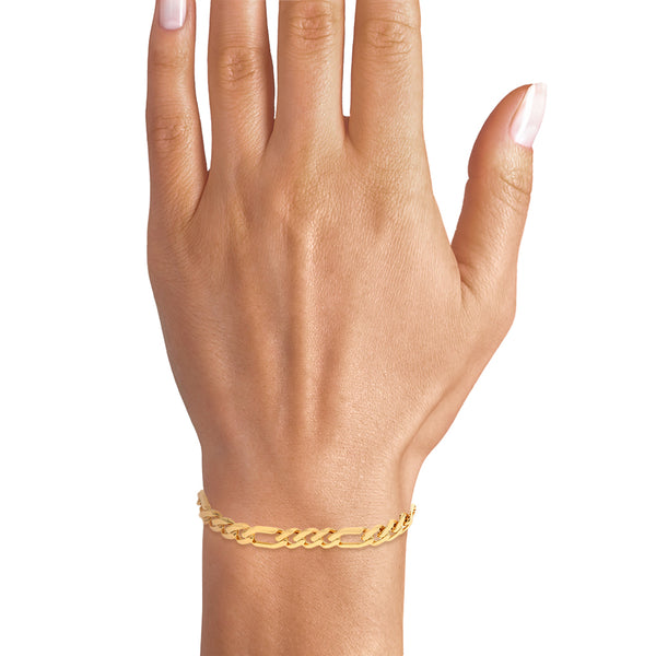 Pulsera de tres eslabones por uno con sintéticos y esmalte en oro amarillo 14 kilates.