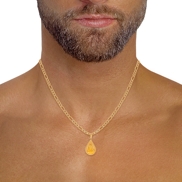 Collar de tres eslabones por uno platinados y medalla diseño especial en oro amarillo 14 kilates.