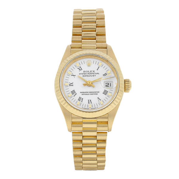 Reloj Rolex para dama modelo Oyster Perpetual DateJust en oro amarillo 18 kilates.