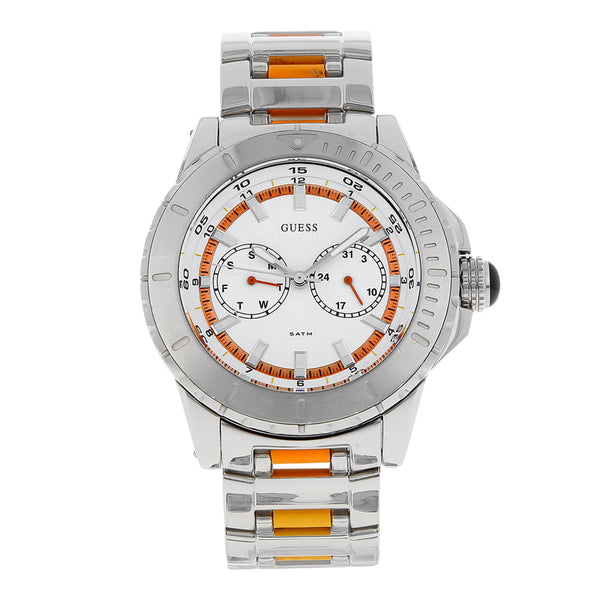 Reloj Guess para caballero en acero inoxidable vistas caucho.