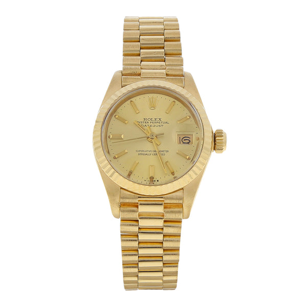 Reloj Rolex para dama modelo Oyster Perpetual DateJust en oro amarillo 18 kilates.