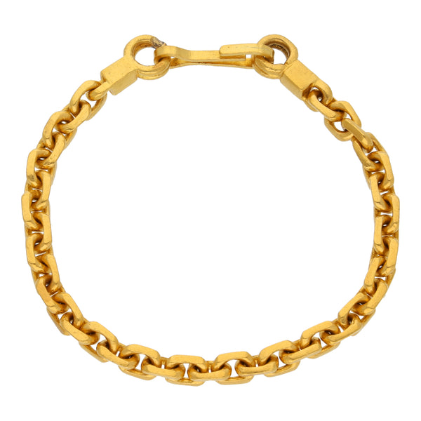 Pulsera eslabón cruzado en oro amarillo 24 kilates.