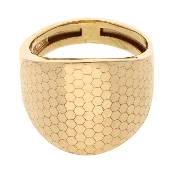 Anillo diseño especial motivo hexágonos en oro amarillo 14 kilates.