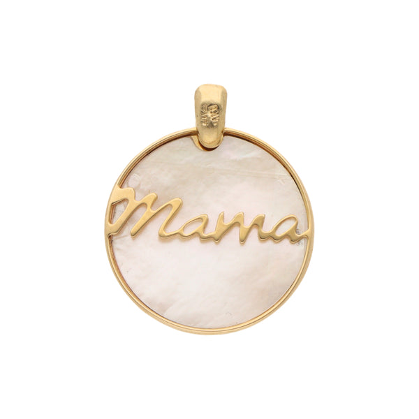 Dije diseño italiano motivo mamá con madre perla en oro amarillo 14 kilates.