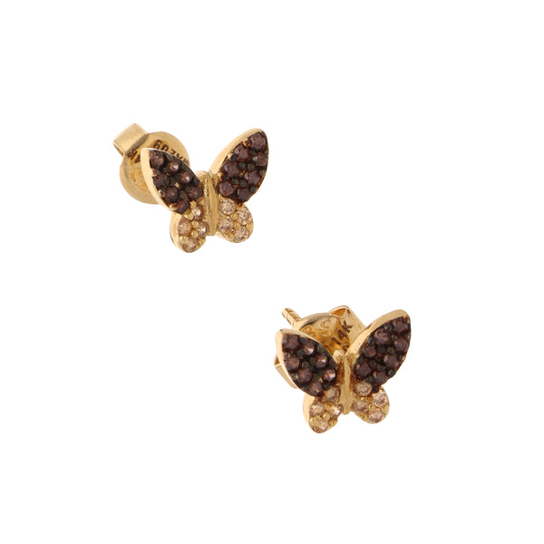 Broqueles diseño especial motivo mariposa con sintéticos en oro amarillo 14 kilates.