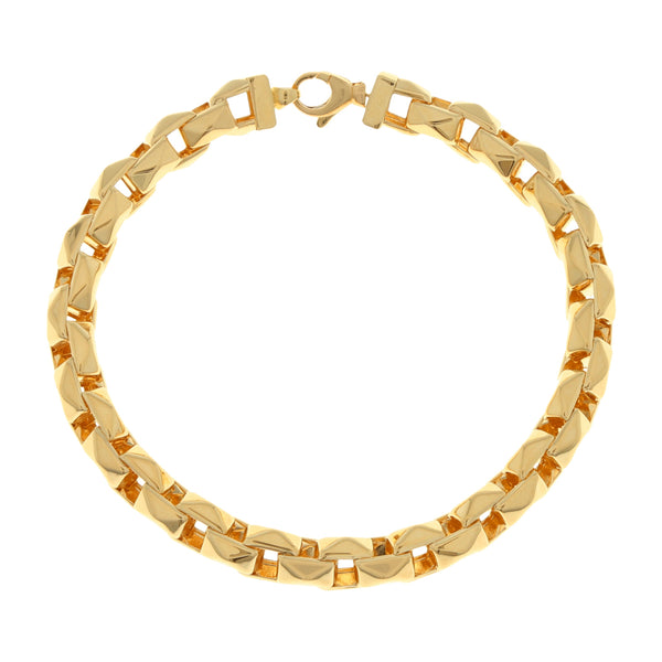 Pulsera eslabón cruzado en oro amarillo 14 kilates.