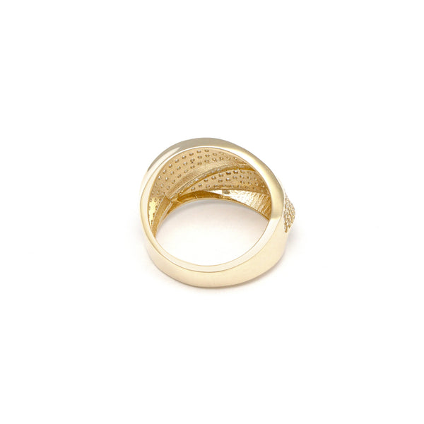 Anillo ondulado con sintéticos en oro amarillo 14 kilates.