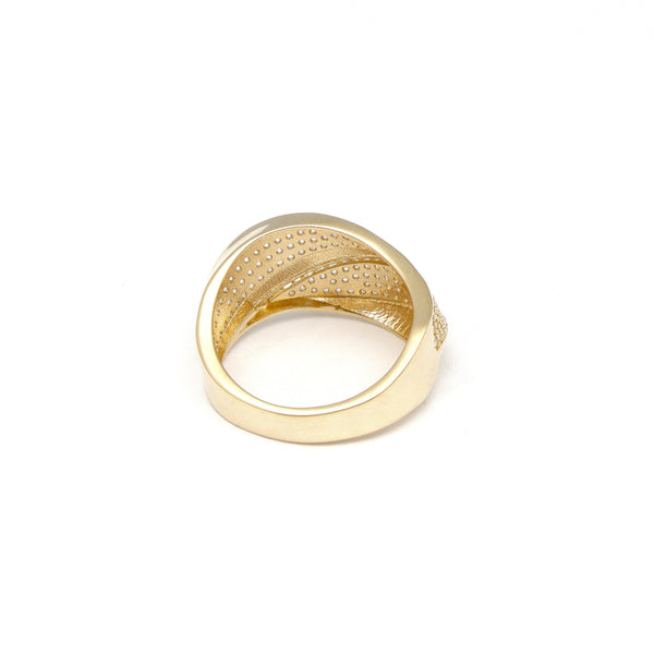 Anillo ondulado con sintéticos en oro amarillo 14 kilates.