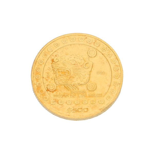 Moneda media onza motivo jaguar piedra de los soles en oro amarillo 24 kilates.