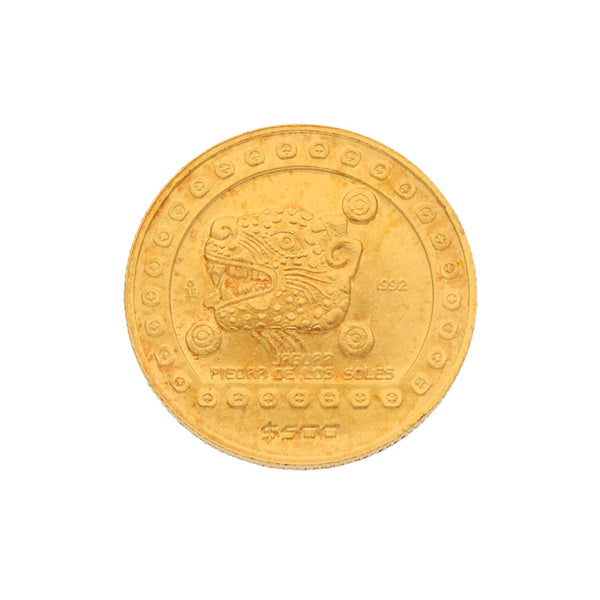 Moneda media onza motivo jaguar piedra de los soles en oro amarillo 24 kilates.