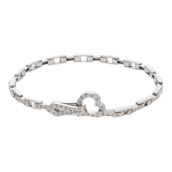 Pulsera eslabón articulado combinado con diamantes en oro blanco 14 kilates.