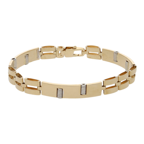 Pulsera eslabón articulado combinado en oro dos tonos 14 kilates.