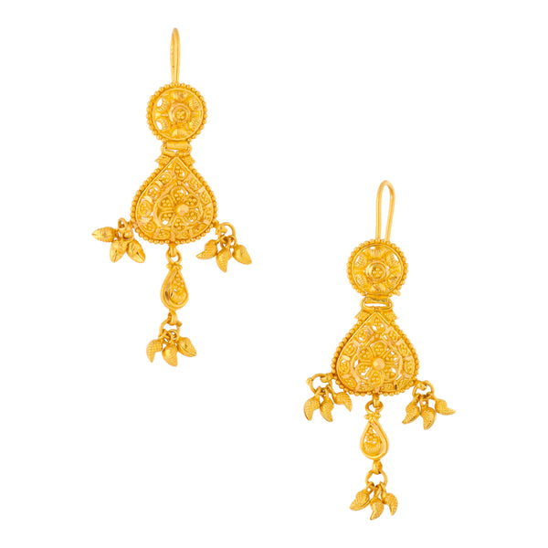 Aretes articulados con colgantes en oro amarillo 22 kilates.