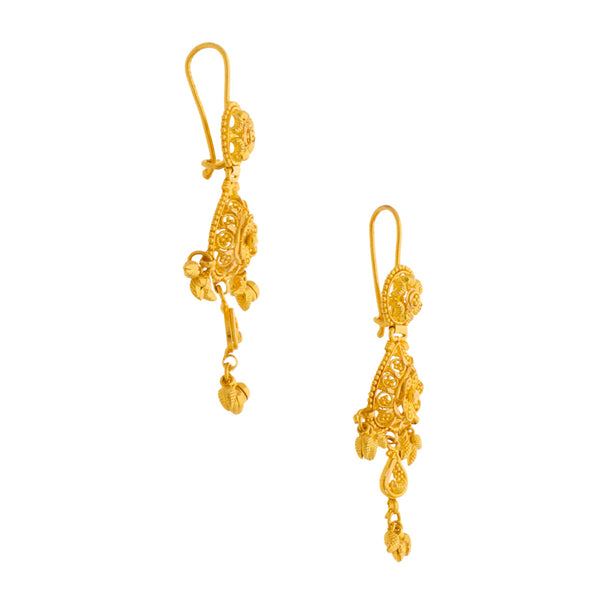 Aretes articulados con colgantes en oro amarillo 22 kilates.