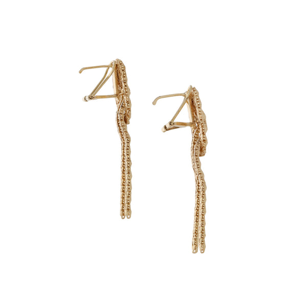 Aretes boleados con colgantes en oro amarillo 14 kilates.