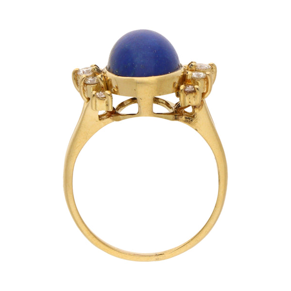 Anillo calado con diamantes y lapislazuli en oro amarillo 16 kilates.