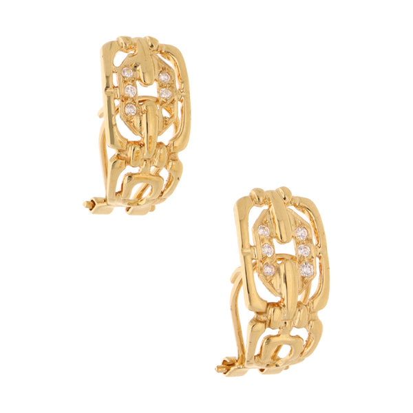 Aretes calados con circonias en oro amarillo 18 kilates.