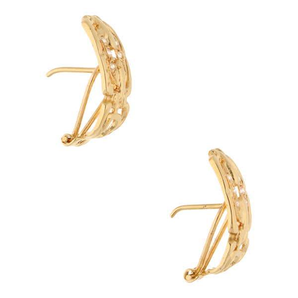 Aretes calados con circonias en oro amarillo 18 kilates.