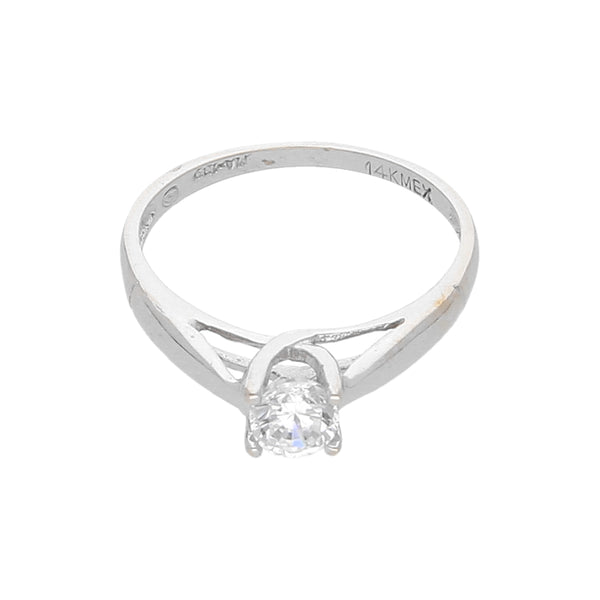 Anillo calado con circonia en oro blanco 14 kilates.