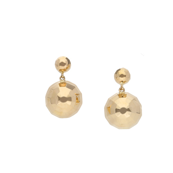 Broqueles facetados huecos con colgantes en oro amarillo 18 kilates.