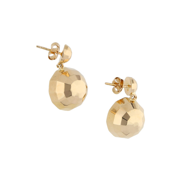 Broqueles facetados huecos con colgantes en oro amarillo 18 kilates.