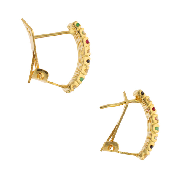 Aretes diseño especial con diamantes y sintéticos en oro amarillo 18 kilates.