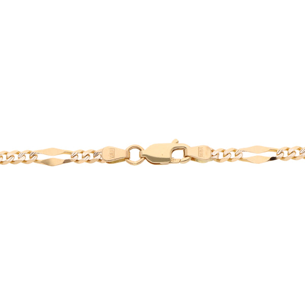 Pulsera de tres eslabones por uno combinado diamantada en oro amarillo 14 kilates.