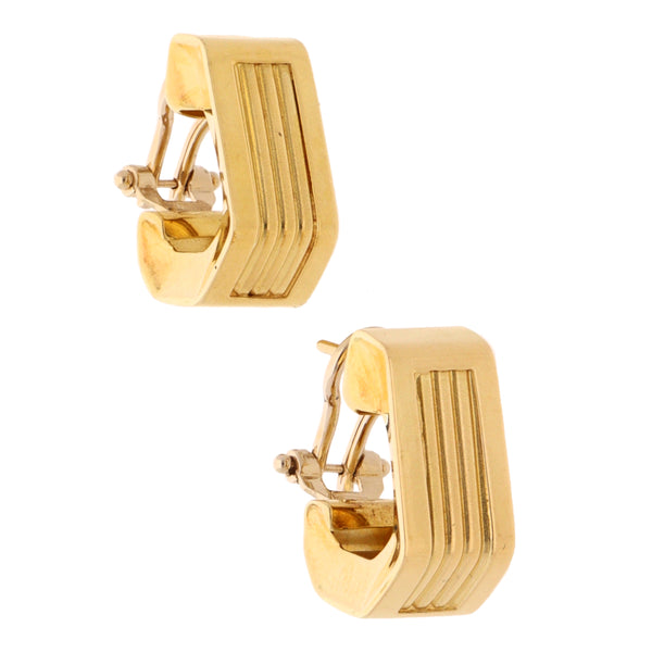 Aretes acanalados laminados en oro dos tonos 18 kilates.