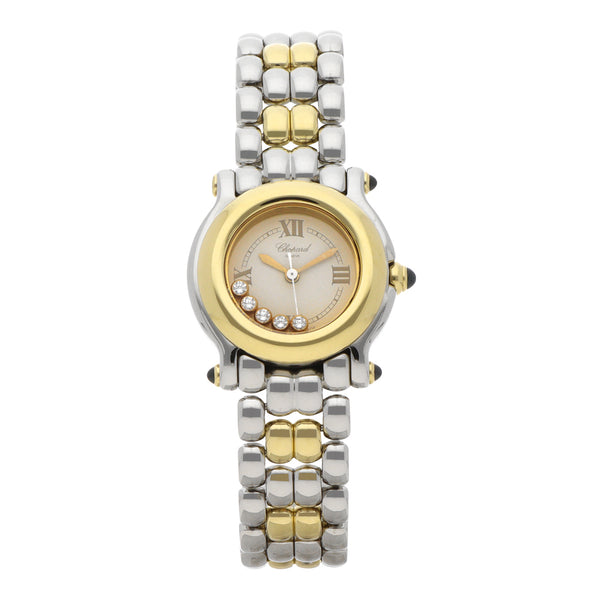 Reloj Chopard para dama modelo Happy Sport vistas en oro amarillo 18 kilates.