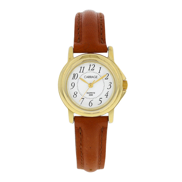 Reloj Carriage by Timex para dama en acero chapa correa piel.