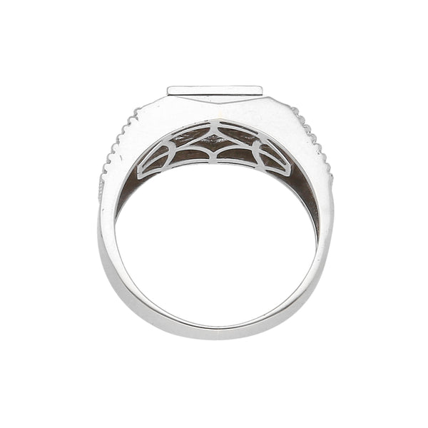 Anillo diseño italiano con circonias en oro blanco 14 kilates.