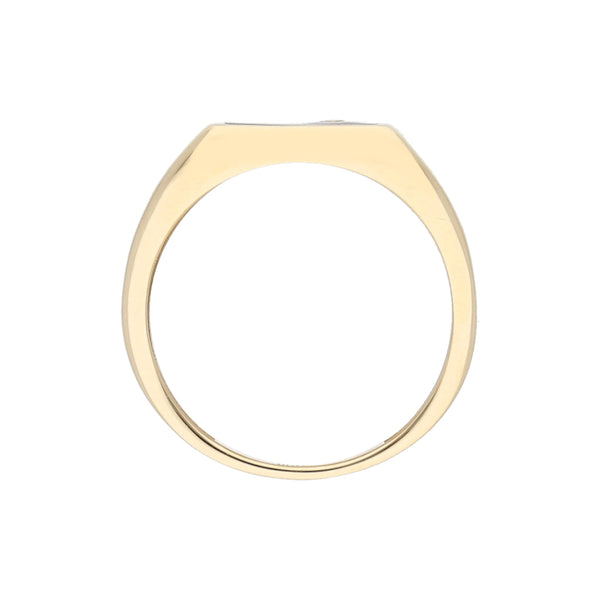 Anillo tipo sello con sintéticos en oro amarillo 14 kilates.