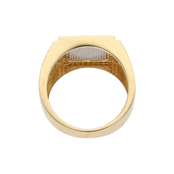 Anillo tipo sello con sintéticos en oro amarillo 14 kilates.