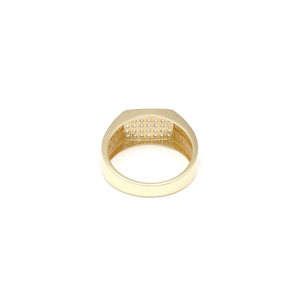 Anillo tipo sello con sintéticos y esmalte en oro amarillo 14 kilates.