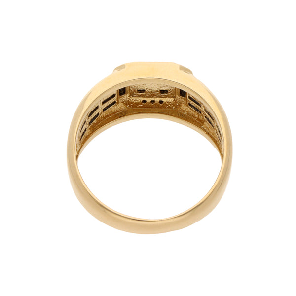 Anillo tipo sello con sintéticos en oro amarillo 14 kilates.