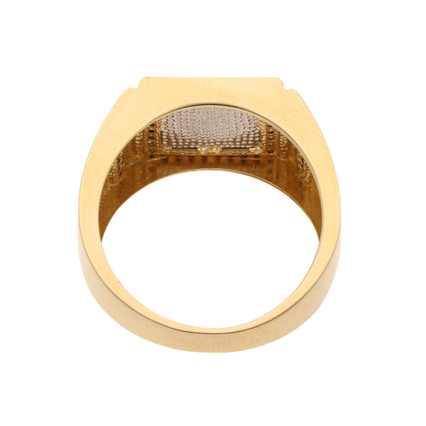 Anillo tipo sello con sintéticos en oro amarillo 14 kilates.