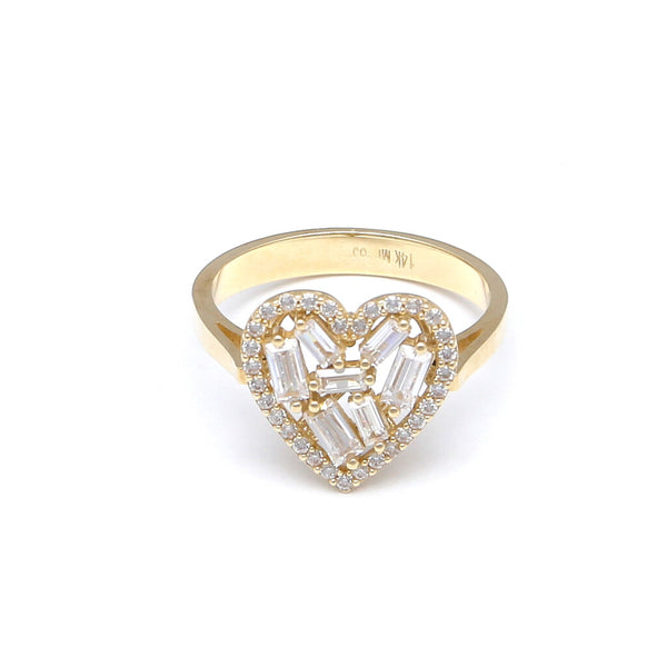 Anillo calado motivo corazón con circonias en oro amarillo 14 kilates.